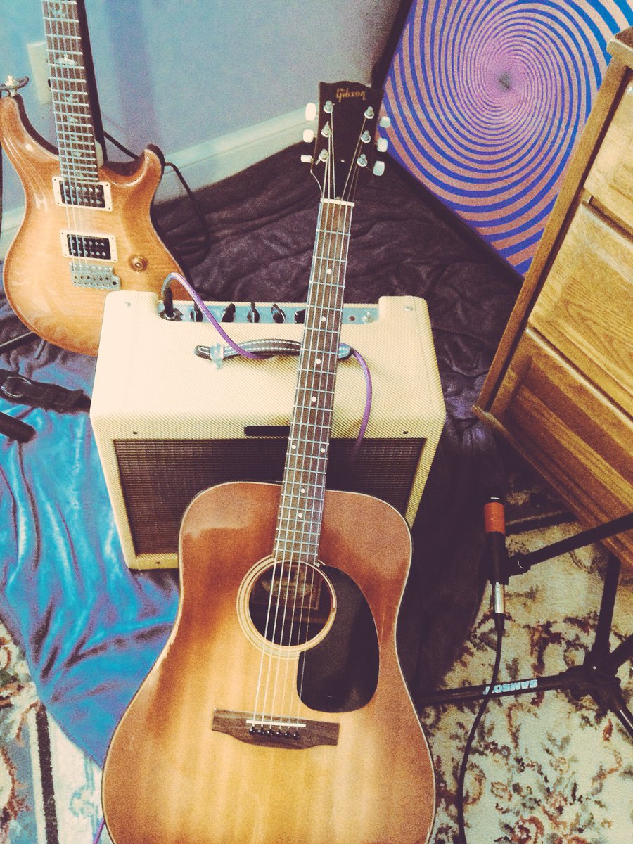 Some of our awesome gear, including a really worn #GibsonJ45. #FenderBluesJunior #PaulReedSmithCE <a href="/gibsonguitar/">Gibson</a>