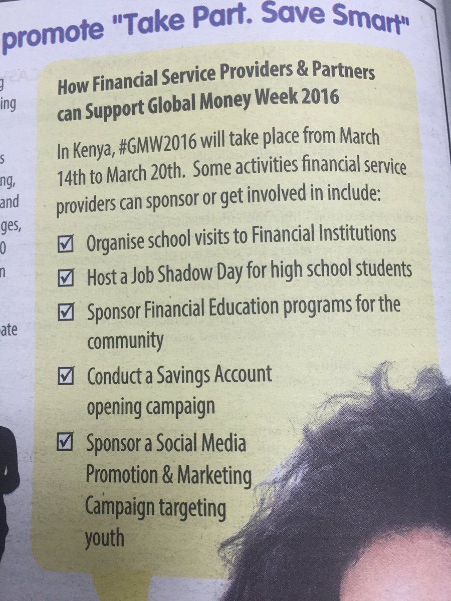 Nyaimwanda's tweet image. Some activities financial service providers can sponsor or get involved in during #GlobalMoneyWeek @KenyaBankers
