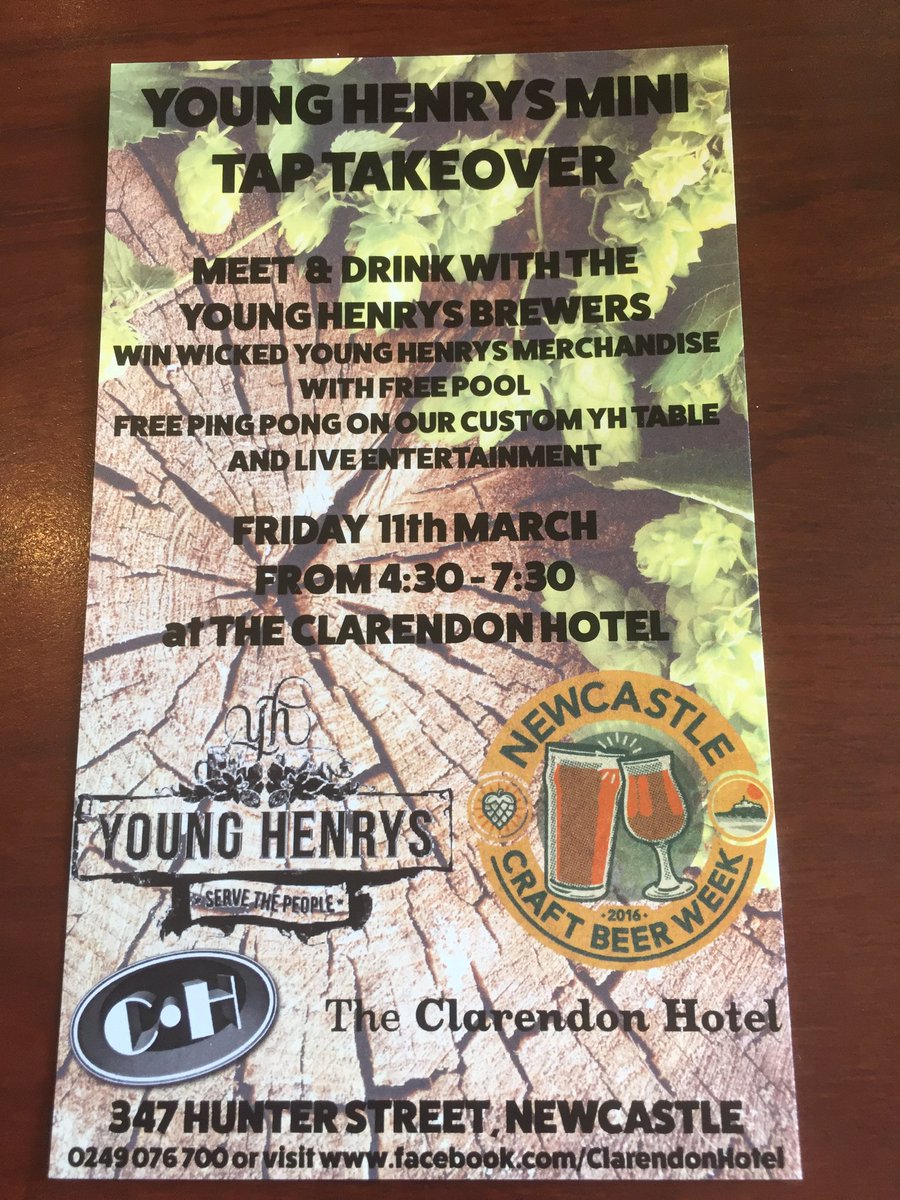 participating in <a href="/Newcastle_CBW16/">Brewcastle</a> #drinkingnow <a href="/younghenrys/">Young Henrys</a> Newtowner, crisp refreshing on tap <a href="/clarendonhotel/">The Clarendon Hotel</a> #beer