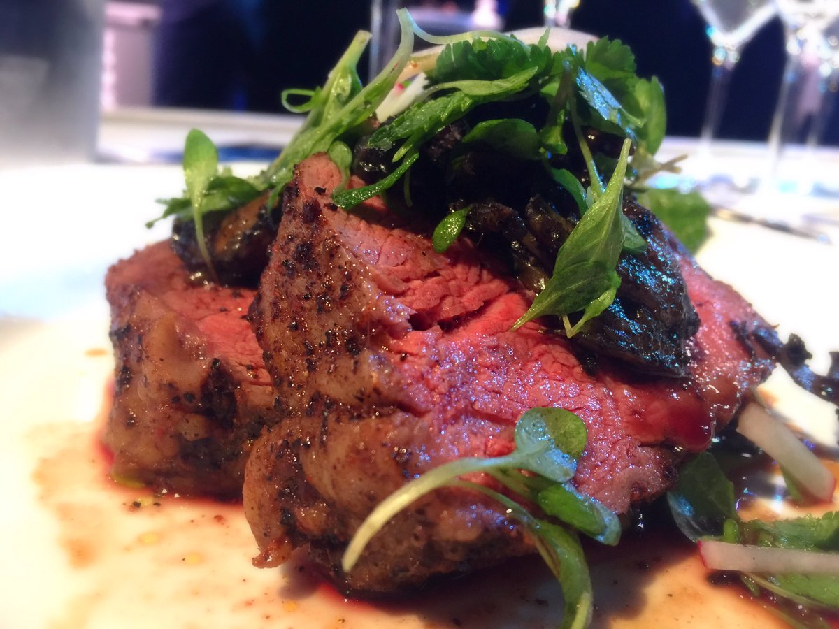 AaronSanchez's tweet image. Mole crusted NY strip, salsa verde, bone marrow, huitlacoche &amp;amp; hen of the woods @allstarchefclassic @johnnysanchezNO