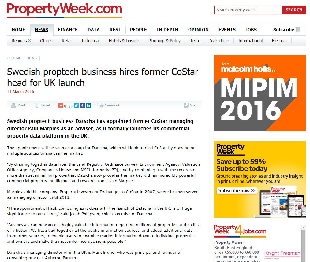 magnus_s's tweet photo. Breaking #proptech in todays @propertyweek "...hires former CoStar head..." https://t.co/y65HdBjlUL Yepp @datschauk https://t.co/UkRVhVWEzF