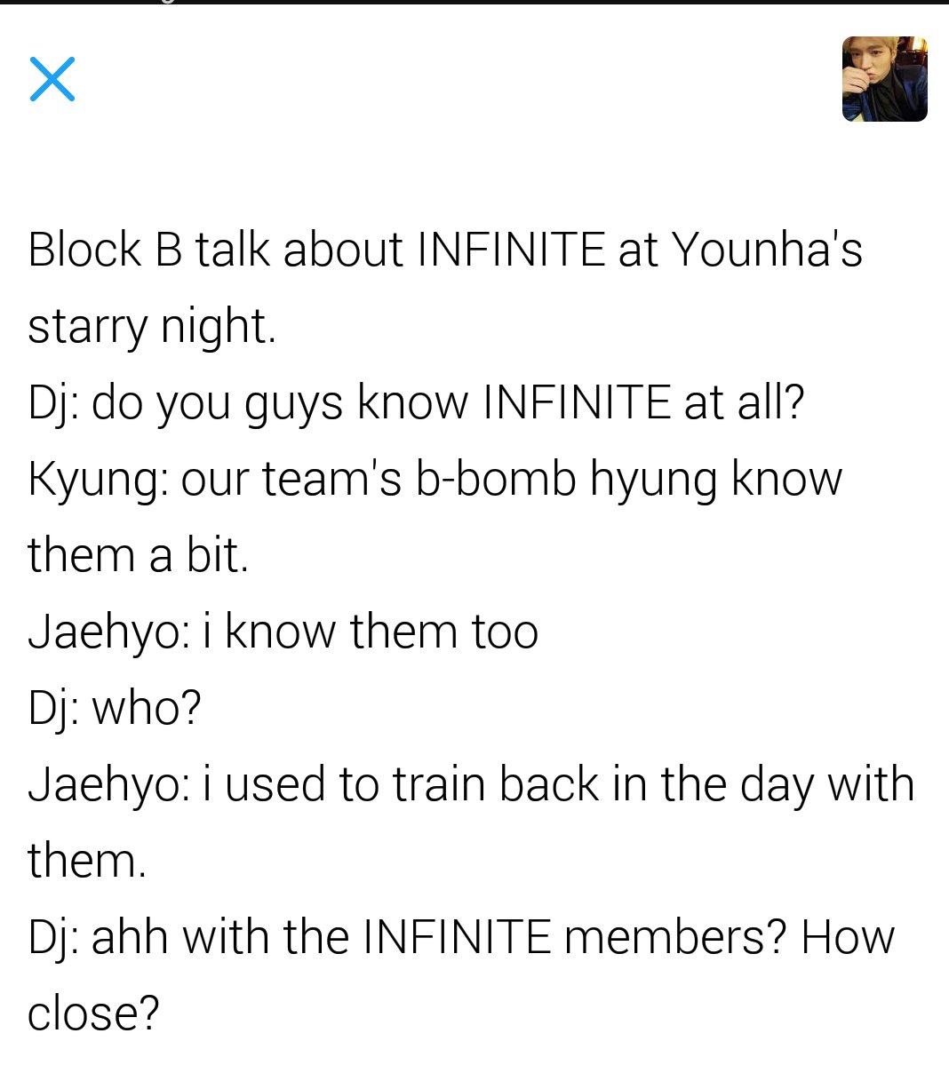 AINWH's tweet photo. INFINITE FANBOYS.
"Infinite really cool, their choreography very in sync"
- Block B to INFINITE 👍👌😘 https://t.co/FDjBzir6dU