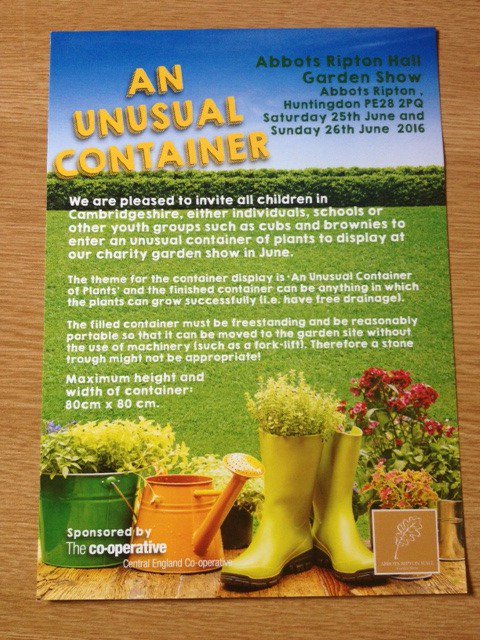 ARgardenshow's tweet photo. Children in Cambridge are invited to submit an unusual container for plants- let your imagination run wild! https://t.co/u0csWr7qef