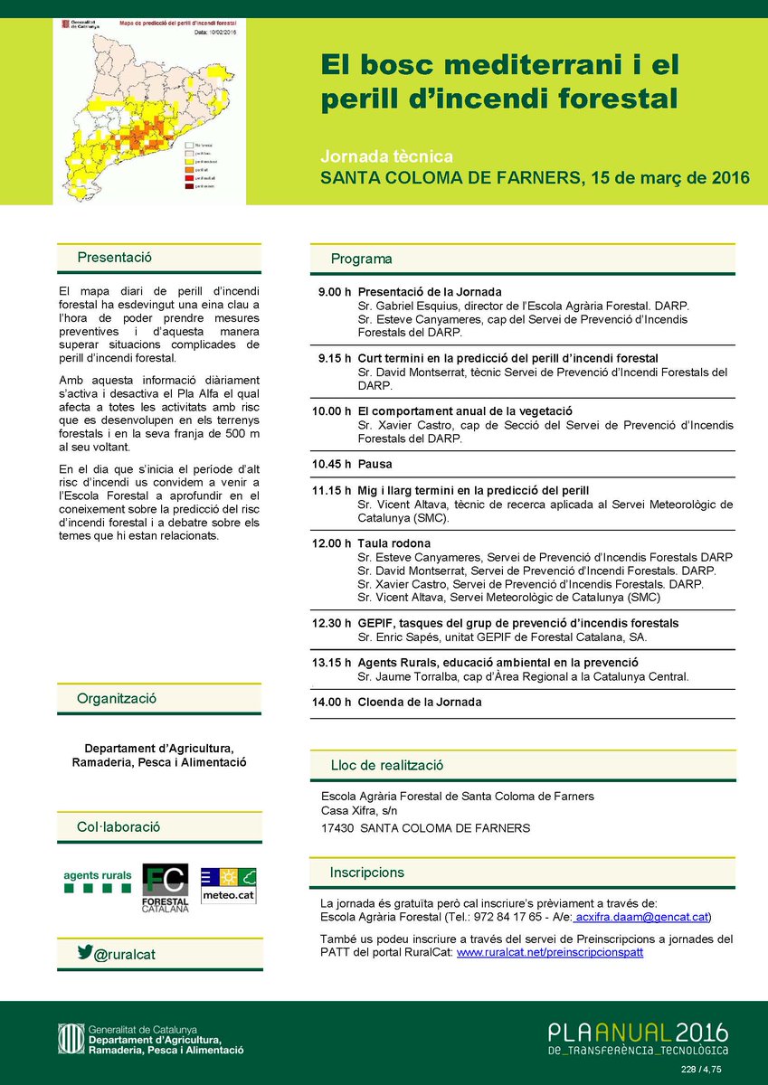 Avui tindrà lloc la #jornadatècnica El #bosc mediterrani i el perill d'#incendi forestal #SantaColomaDeFarners