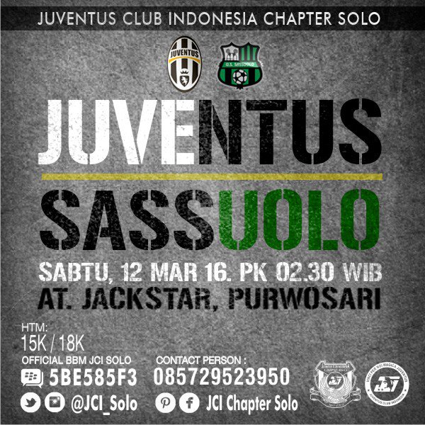 JCI_Solo's tweet photo. #Nonbar #NantiMalam
JUVE v Sassuolo | Sabtu, 12/3. pk: 02.30 | di @JackStarsoc | More info cek pict

@SoloThok https://t.co/u1hBzE9qEN