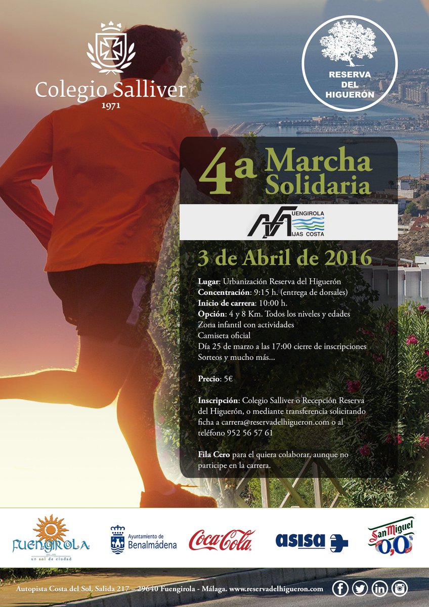 ColegioSalliver (@colegiosalliver) on Twitter photo Apúntate a la 4ª #Marcha Solidaria a favor de AFA #alzheimer #Fuengirola #Mijas <a href="/ReservaHigueron/">Reserva del Higuerón</a> Apúntate a la 4ª #Marcha Solidaria a favor de AFA #alzheimer #Fuengirola #Mijas <a href="/ReservaHigueron/">Reserva del Higuerón</a>