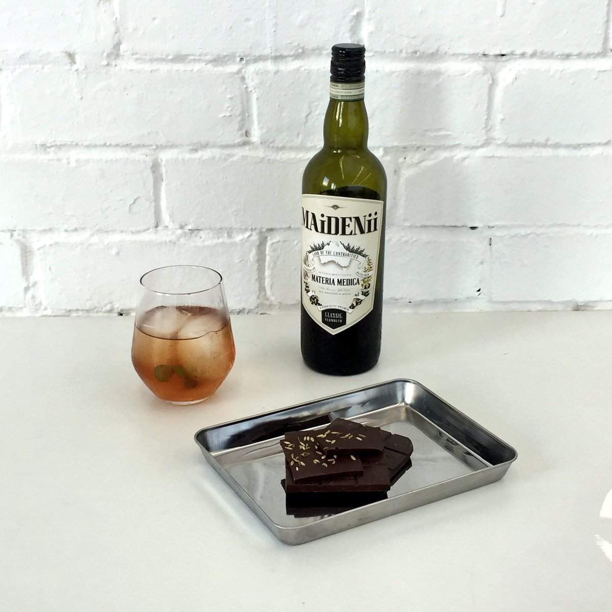 A perfect pairing of @maidenii vermouth with our fennel chocolate