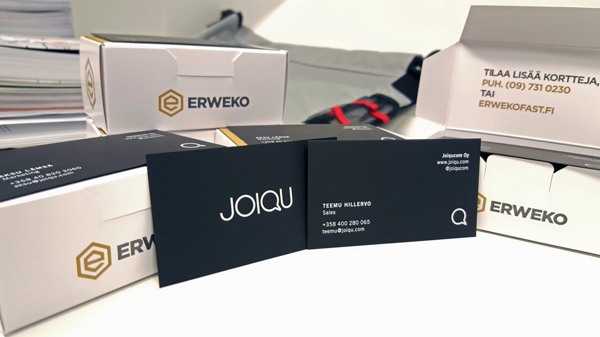 joiqucom's tweet photo. Uudet käyntikortit suoraan painosta, kiitos #Erweko! :) 🙌🙌🙌 https://t.co/1HjpQN2pAm