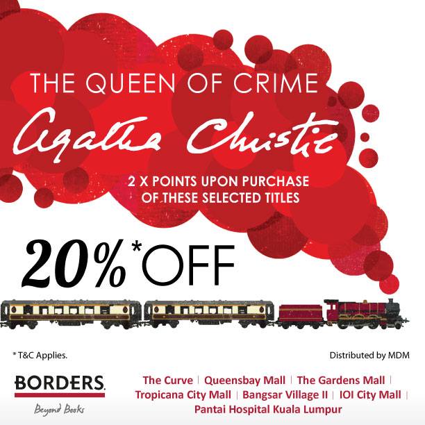 Borders_MY's tweet photo. BORDERS member now can enjoy 20%OFF for Agatha Christie's selected titles. Promotion valid until 31 March. https://t.co/2CyqWEfwas