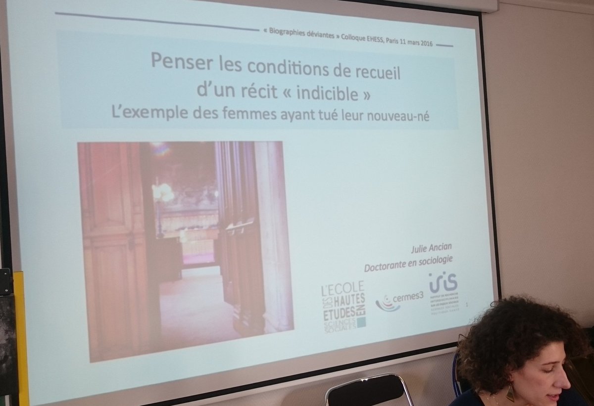 RegSchlag's tweet photo. Les néonaticides recueil de l'indicible, Julie Ancian. Atelier Biographies déviantes #ColloqueBiographies2016 #EHESS https://t.co/yBGwUdi4yw