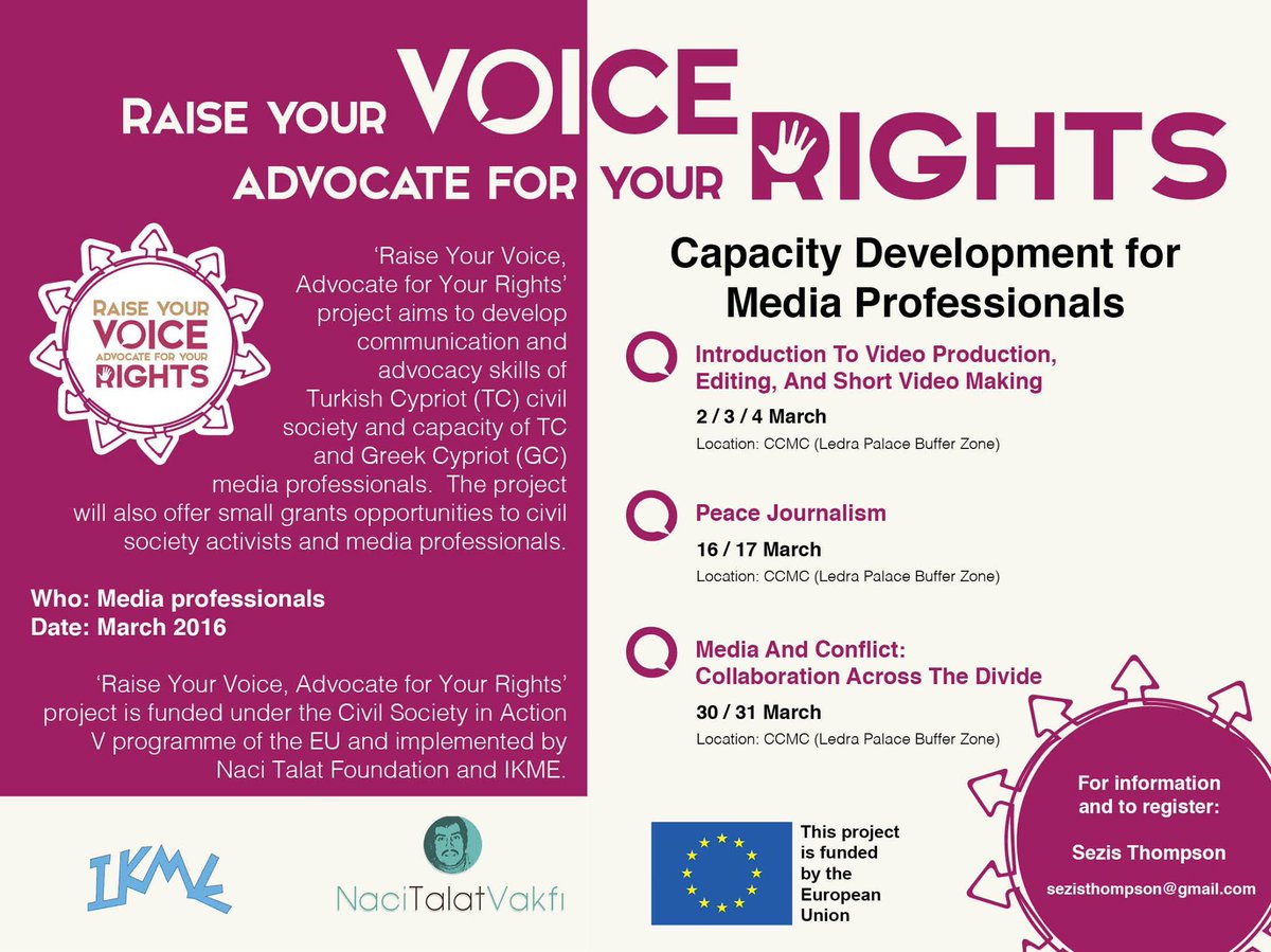 CCMCCyprus's tweet photo. Raise Your Voice, Advocate For Your Rights! #peace #journalism training at @CCMCCyprus, 16th-17th March - sign up! https://t.co/EG4ibkfNnu