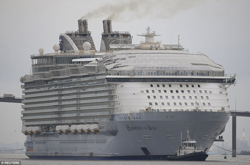 DailyMail's tweet photo. World's largest cruise ship leaves port for the first time and sets sail from France https://t.co/wyt9TTgHcj https://t.co/ZbXEVVPzPx