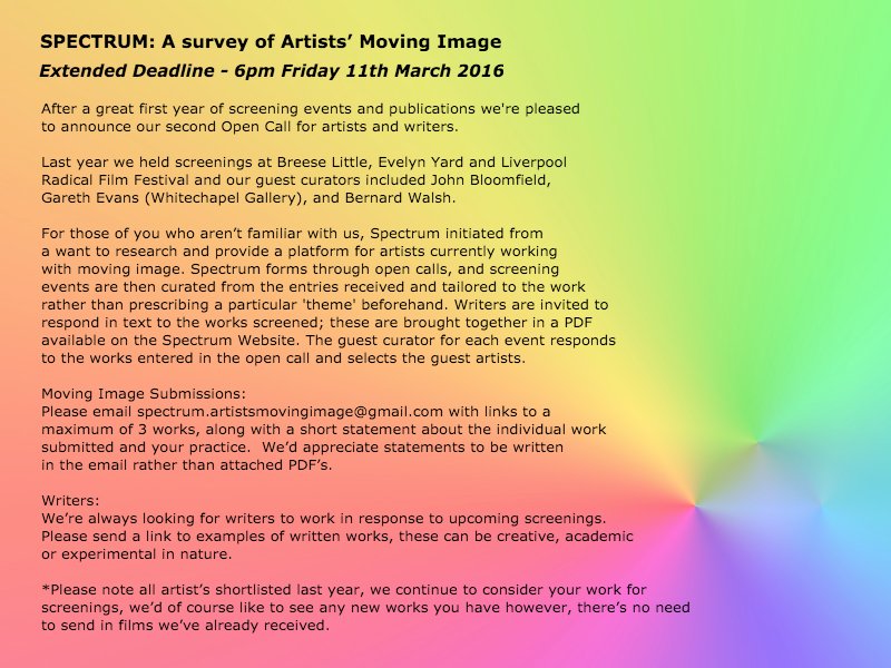 SpectrumArtist5's tweet photo. Our Open Call deadline is today!! #movingimage #art #writers #opencall  @eca_edinburgh @GSofA @LUXmovingimage https://t.co/fxhwYXLyLv
