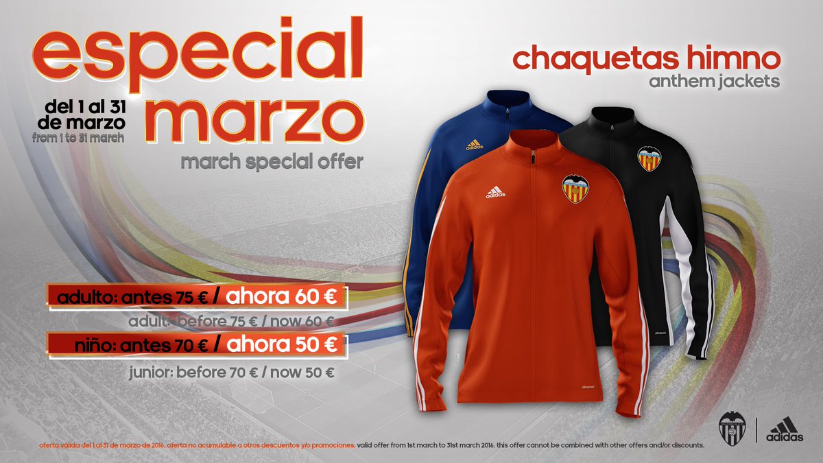 Valencia CF on Twitter: "TIENDAS | En marzo, consigue tu chaqueta himno VCF un precio especial ¡Hazte con ella! ➡ https://t.co/Bp5sS9iAVi https://t.co/o676amHSVz" / Twitter