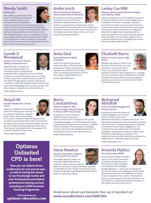 EarlyYearsOE's tweet photo. Introducing this year's line-up of expert speakers taking part in our SENCO Update conf https://t.co/I5PEc21NZ0 https://t.co/A9DP6aBQa1