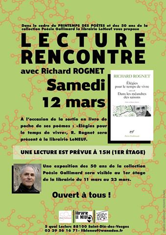 librairieleneuf's tweet photo. Demain, à 15h, lecture-rencontre avec Richard Rognet au 1er étage de la librairie ! #Poésie #Gallimard #Rognet https://t.co/5554i7lgYG
