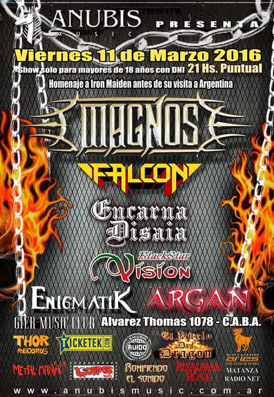 Anubis_Shows's tweet photo. Esta Noche en Gier Music Club 21 hs.:MAGNOS, ENIGMATIK, FALCON, ARGAN, BLACKSTAR VISION &amp; ENCARNA DISAIA. https://t.co/6HUAmii5Ou