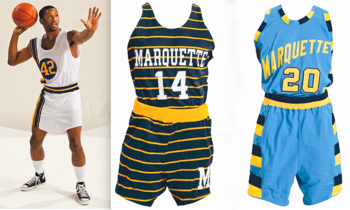 Paul Lukas on X: New gold uniforms for Marquette. Old version left, new on  right. Note AL memorial for Al McGuire has been moved from jersey to  waistband. Not shown: BLM patch