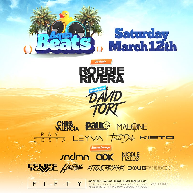 FIFTYMiami's tweet image. Tomorrow join us at @FIFTYMiami for #AquaBeats feat. @RobbieRivera and many more! Wantickets.com/AquaBeats