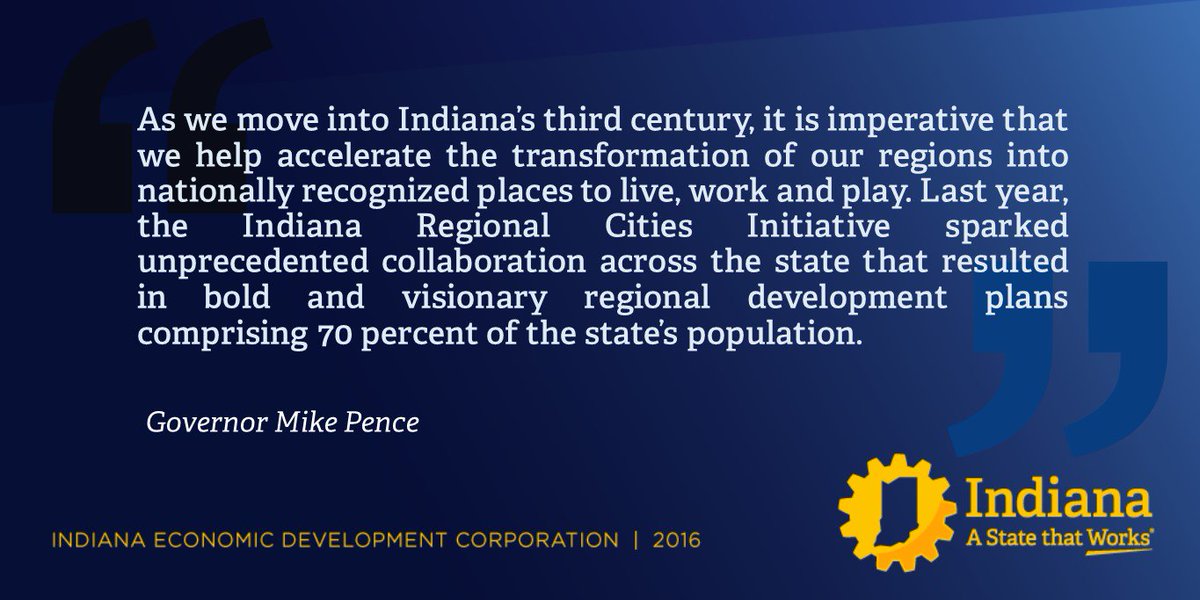 Indiana_EDC's tweet photo. With bold plans in place, @GovPenceIN applauds full funding of 3 #INRegionalCities plans. https://t.co/EO5SfvNG3E https://t.co/KUAdYhp2JZ