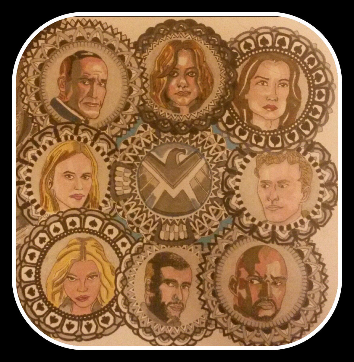 ShowMeFamily's tweet photo. Tidied up the #Marvel #AgentsofSHIELD mandala. #CrapArt #CrapMandala #ArtTherapy https://t.co/ZdZnFN3F1N