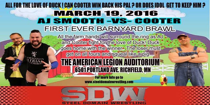 OfficialSDW's tweet photo. @AJSmoothGJP w @The_GoldenIdol vs @Duck2takeCooter #BarnyardBrawl #BattleForDuck https://t.co/Gtgly32g2c