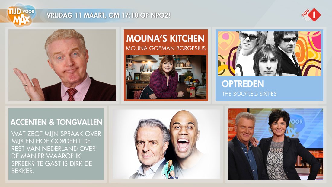 tijdvoormax's tweet photo. Vandaag in #TijdvoorMAX: @bootlegsixties, @HuubWStapel, Cyriel Guds, Mouna Goeman Borgesius &amp; André van Duin! @NPO2 https://t.co/qB7s9sdW9q