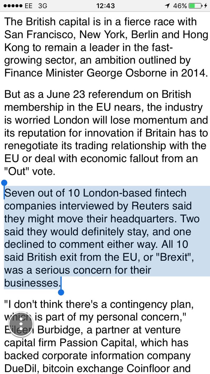 DamianCollins's tweet image. London is a global leader in #FinTech. Leaving the EU unnecessarily puts our status at risk 
uk.mobile.reuters.com/article/idUKKC…
