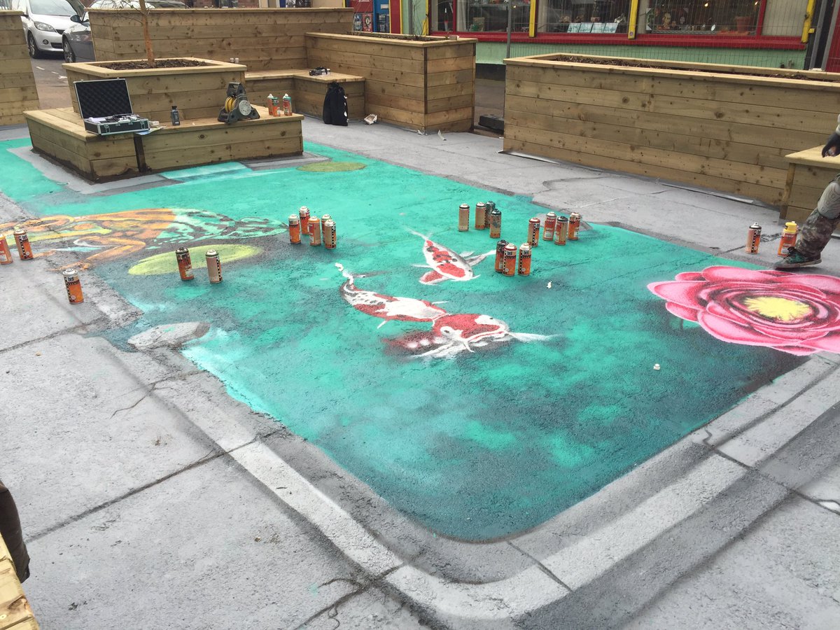 <a href="/zasedesign/">zasedesign</a> underway on east st. #BEDMINSTER with his @BedminsterTT funded street painting #caraboosquare #streetart