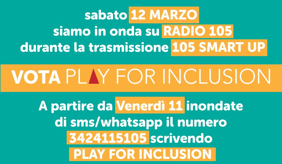 Play4Inclusion's tweet photo. #play4inclusion progetto sociale di #ricerca a servizio della salute dei #bambini grazie al tuo voto diventa realtà https://t.co/xqm7oQrHb9