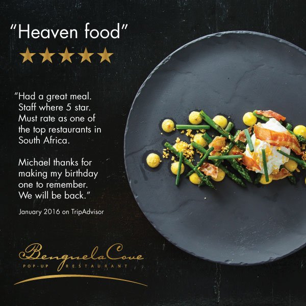 BenguelaCove's tweet photo. Another fantastic review for our Pop-up Restaurant. Call 087 357 0637 to book. #review #HermanusZA https://t.co/VeJnTszKme