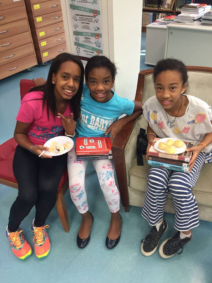 We had breakfast treats and celebrated the arrival of 350 new books to our libraries! 📚🍎🍌🍩