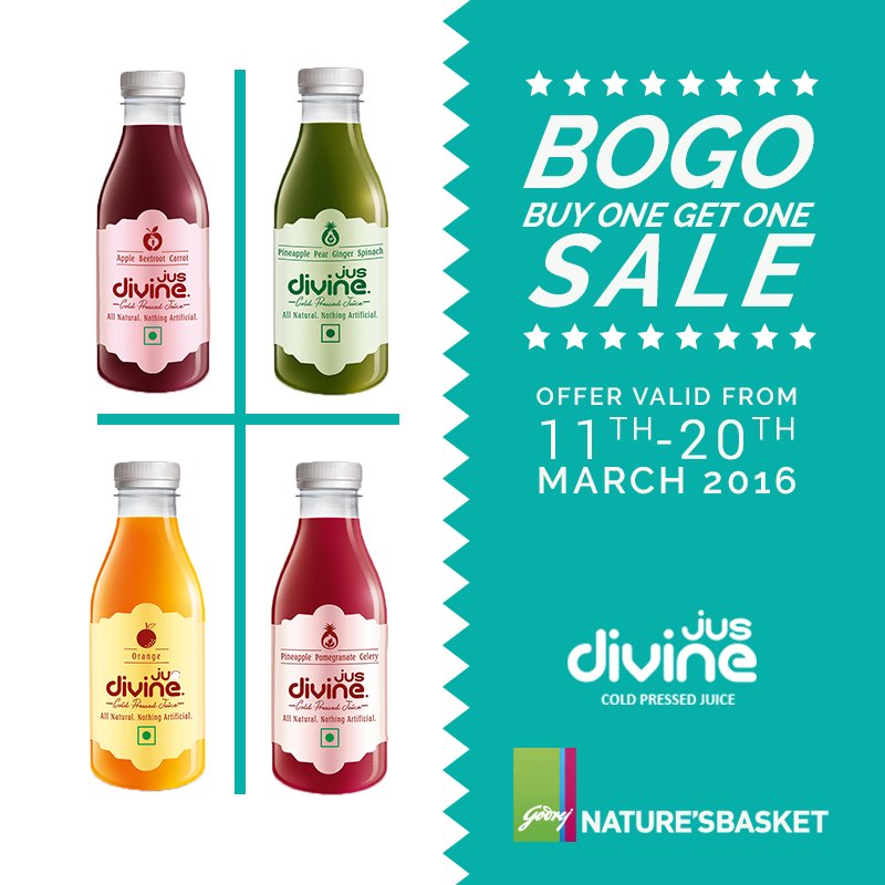 JusDivineJuices's tweet photo. Buy 1 Get 1 free on any of our delicious #juices! #Offer valid only from 11th to 20th March at selected outlets. https://t.co/1Ziia9etsn