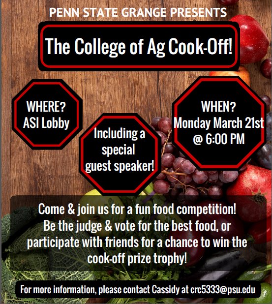 crcheddar's tweet photo. Want to sign up to participate in @PennStateGrange's College of Ag Cook Off? Click here!: https://t.co/qJyi6CAehI https://t.co/g7YqX63Lpg