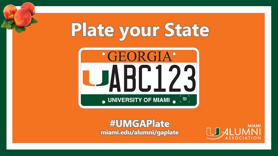 UM_alumni's tweet photo. Know a die-hard ‘Canes fan in GA? We'll bet they'd love the new #UMGAPlate. https://t.co/lHTlOumfDm https://t.co/CZoOWBIZVr