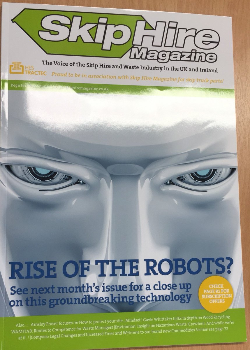 blue_machinery's tweet image. The Robots are definitely coming #zenrobotics. See front cover of this months @SkipHireMagDebs.  Proof...if needed.
