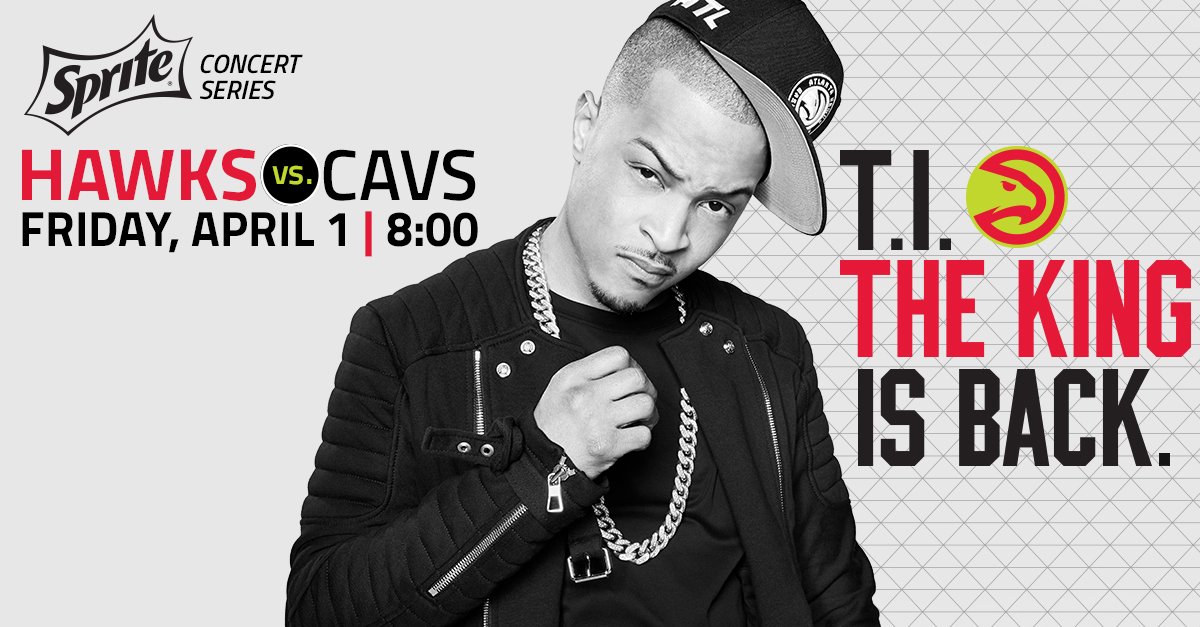 ATLHawks's tweet photo. Did you hear? The King @TIp returns April 1 for the @Sprite Concert Series: https://t.co/X7J5WJ9Ixt https://t.co/PNNWAmoslr