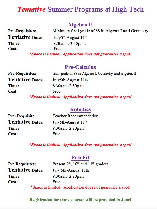 HTHSnews's tweet photo. Tentative Summer Programs at High Tech https://t.co/47CZ6qTt4h https://t.co/8obmXx7H18
