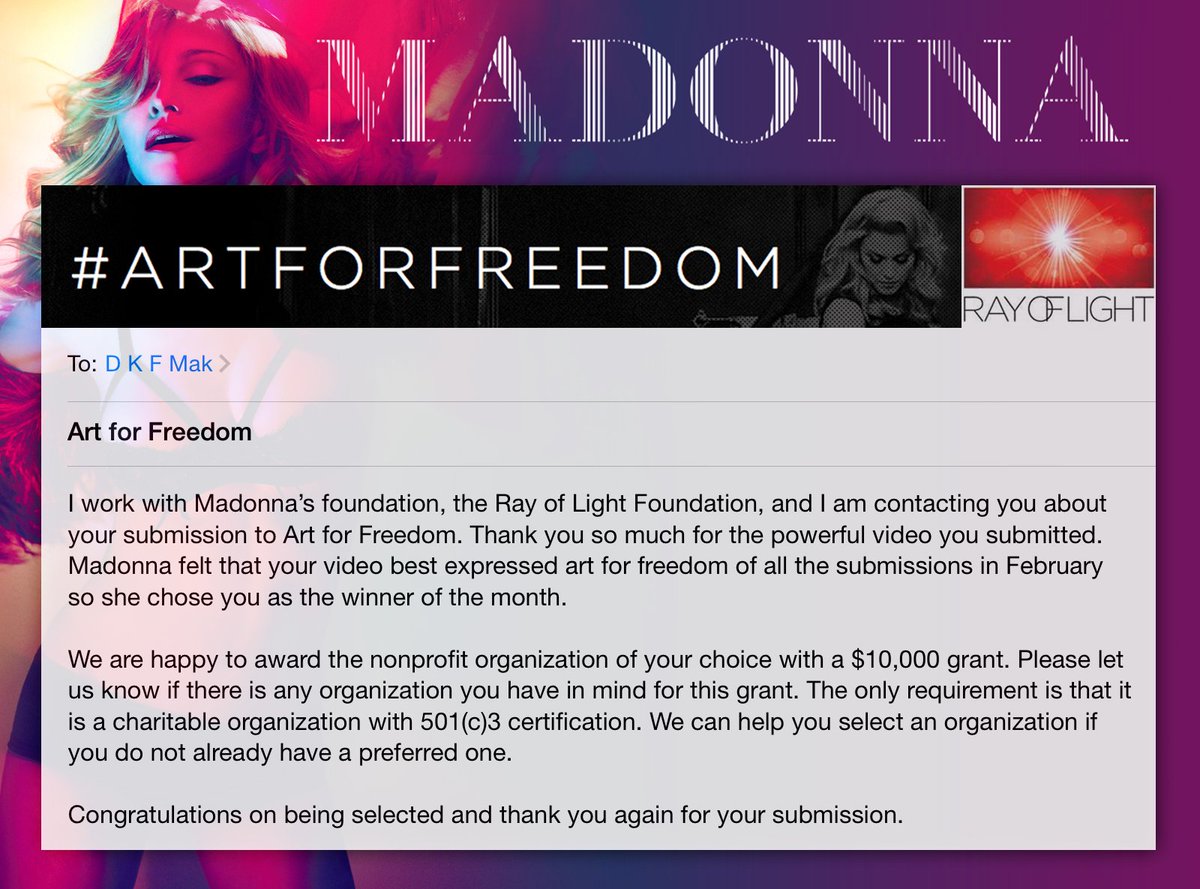 Del_Mak's tweet photo. Great memory #ShiftFilm 2yrs ago! Thanks @Madonna @RayOfLightFound #ArtForFreedom donated @iStreetChild @Sensetweets https://t.co/zJY5I9pIwk