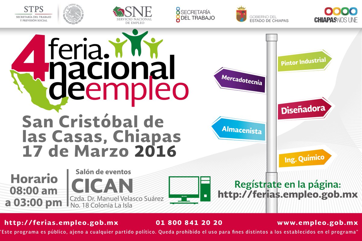 Te invitamos a la 4a. Feria Nacional de Empleo, que se realizará en San Cristóbal el día Jueves 17 de Marzo.