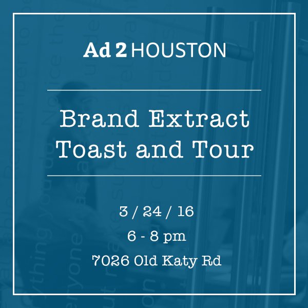 Ad2Houston's tweet photo. Network w/ us &the branding experts @BrandExtract. Tickets are on our FB! #adjunkies #agencytour #onlyinhouston https://t.co/dStmbPvTqK
