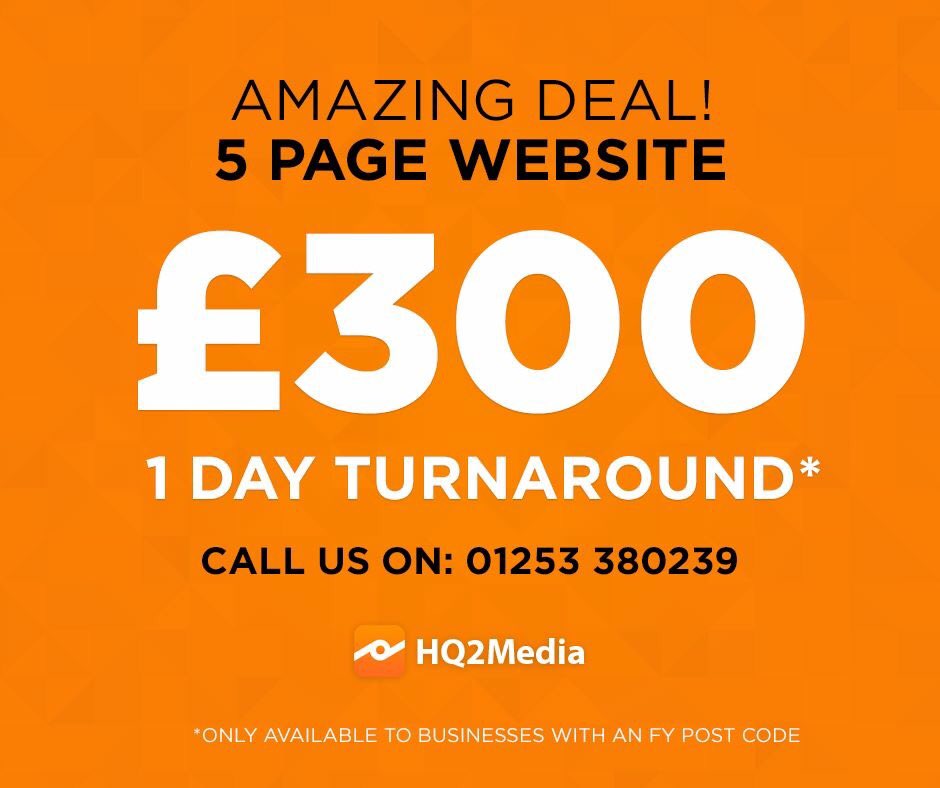 hq2media's tweet photo. To celebrate our talented new web design team member we're offering all FY post code!Take advantage today #blackpool https://t.co/K4Ac62HCMz