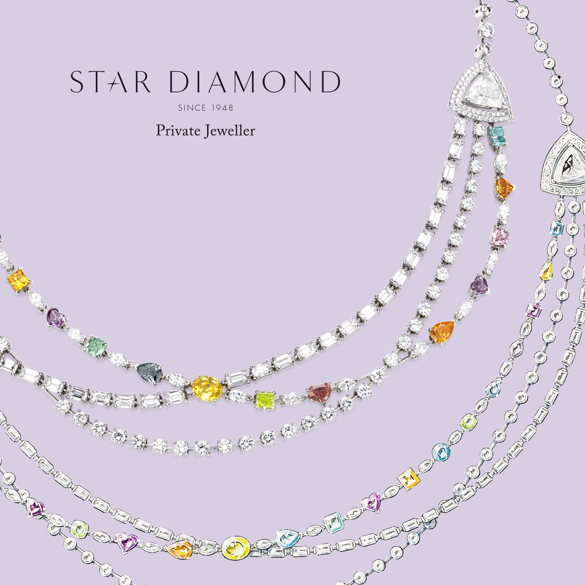Modern reinvention of the luxury jewellery concept. Delicate, refined components, fabricated with coloured diamonds.