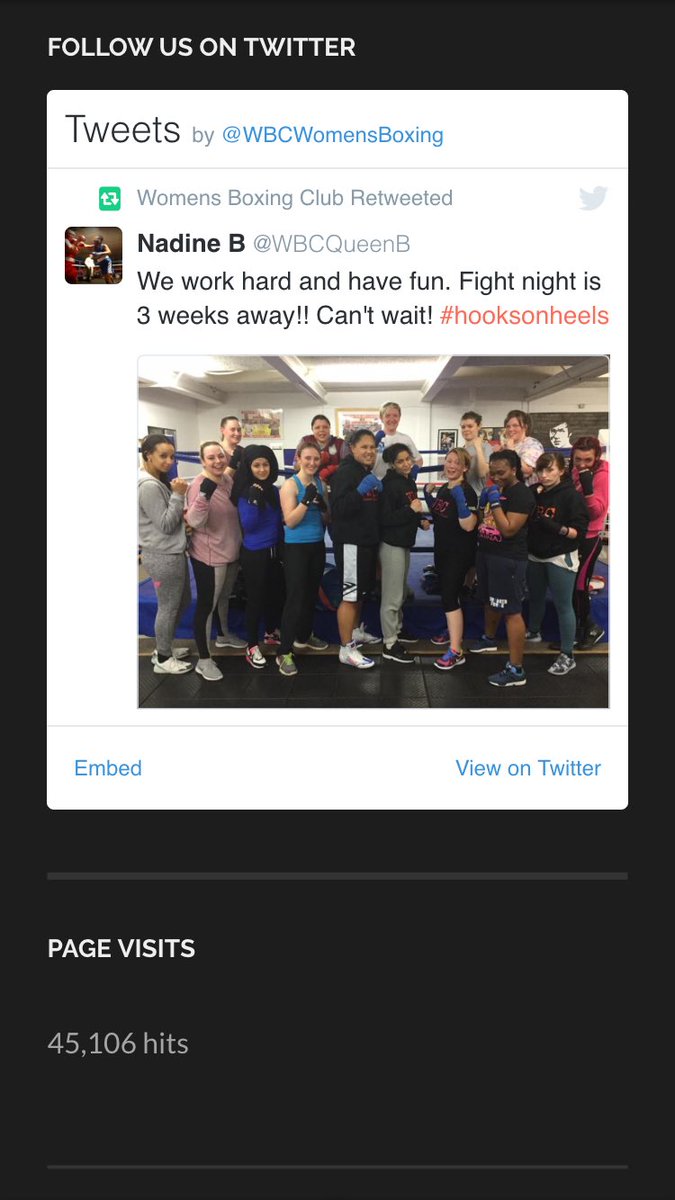 <a href="/WBCWomensBoxing/">Womens Boxing Club</a> our web site has past 45.000 hits brill. <a href="/TheHarpNews/">The Harp</a> <a href="/WomenSportTrust/">Women's Sport Trust</a> <a href="/WBCQueenB/">Nadine B</a>