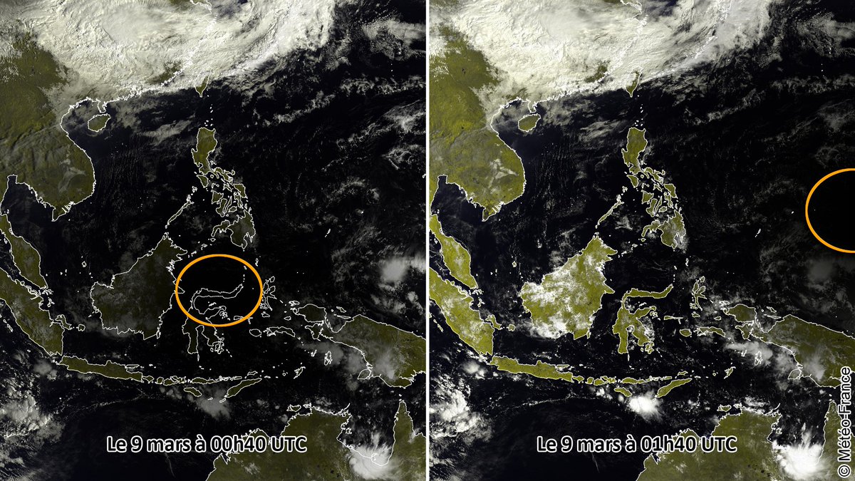 meteofrance's tweet image. Retour sur l'#Eclipse2016 depuis l'#espace!
Cercle jaune=bande de totalité où pdt qqs min la nuit a remplacé le jour