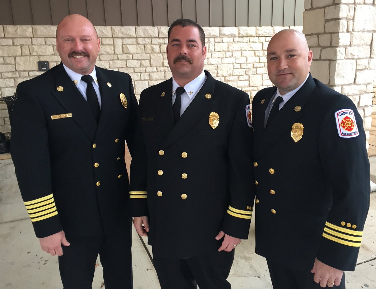 CityofCrowley's tweet photo. Fire Chief Brooks and Dep. Chief Young attend the graduation of Luke Thompson from the NCTCG Regional Police Academy https://t.co/VEHJTtuawi