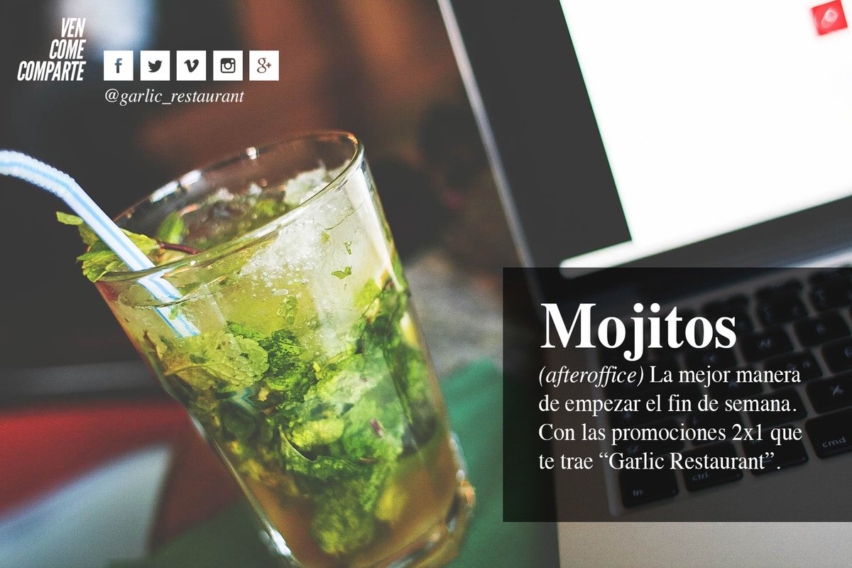 Todos los viernes te esperamos con el 2x1 de Mojitos aquí en Garlic para empezar el fin de semana con pie derecho!