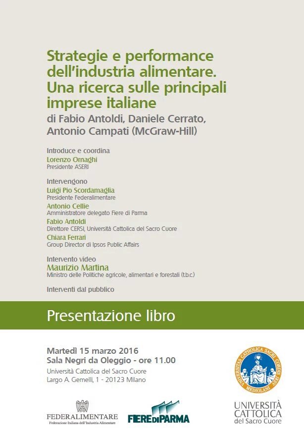 Lo stato di salute dell'industria alimentare.  Se ne parlerà martedì prossimo in #unicatt