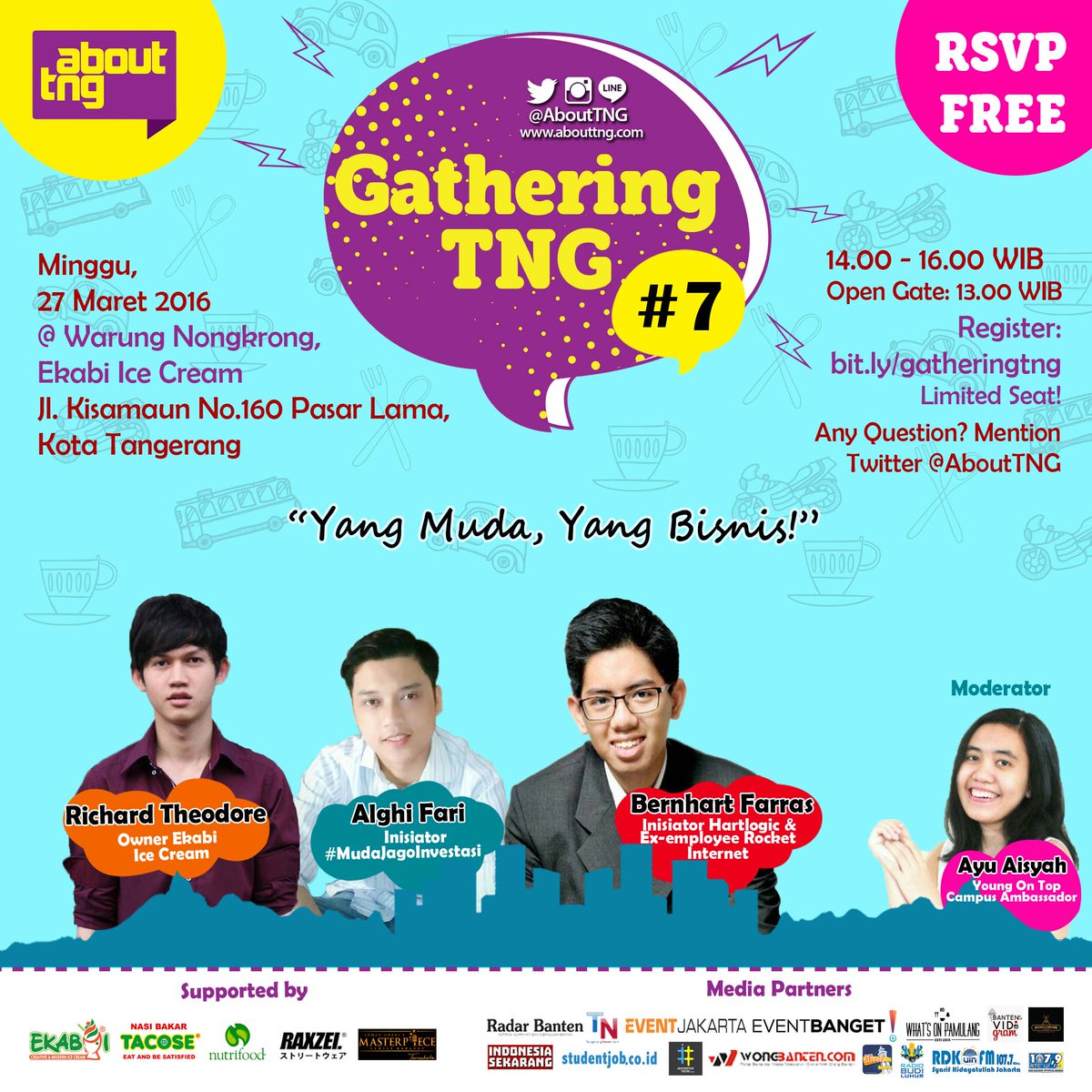 abouttng's tweet photo. #GatheringTNG7 didukung @ekabi_eskrim @restotacose @nutrifood @RaxzelStore @MasterpieceBSD sebagai sponsor :) https://t.co/dtNlOiGc06