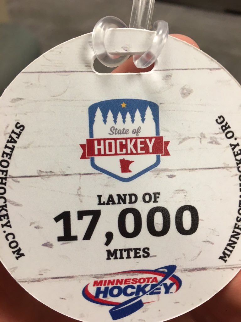 MinnHockey's tweet photo. We will be giving out these sweet #StateOfHockey bag tags to players rocking State apparel this weekend! #StateSwag https://t.co/5EKppGqjrW